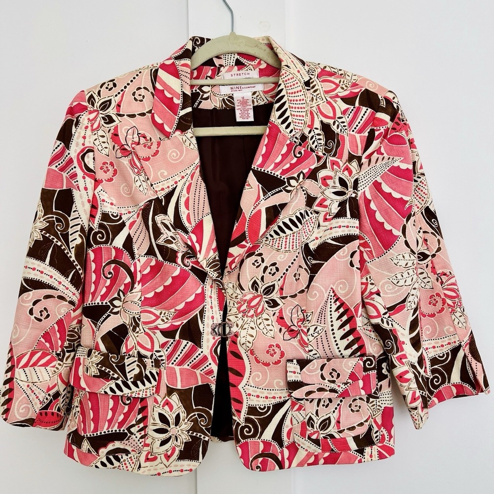 Vintage Cropped Floral Blazer Womens Sz 12 Nine West 1990s Cotton Bolero Jacket